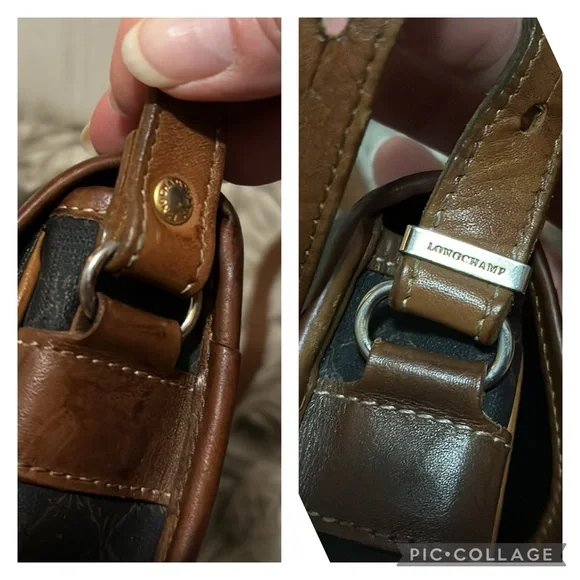 Vintage Longchamp Crossbody Bag-Leather-Brown Tones/Black-Flap Snap Closure - Picture 8 of 17